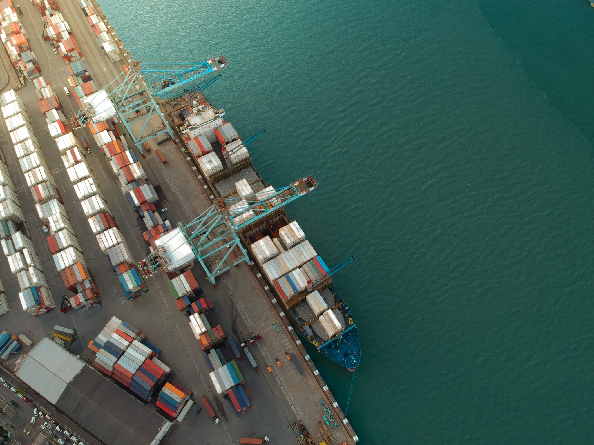 Container vessel at an international shipping port